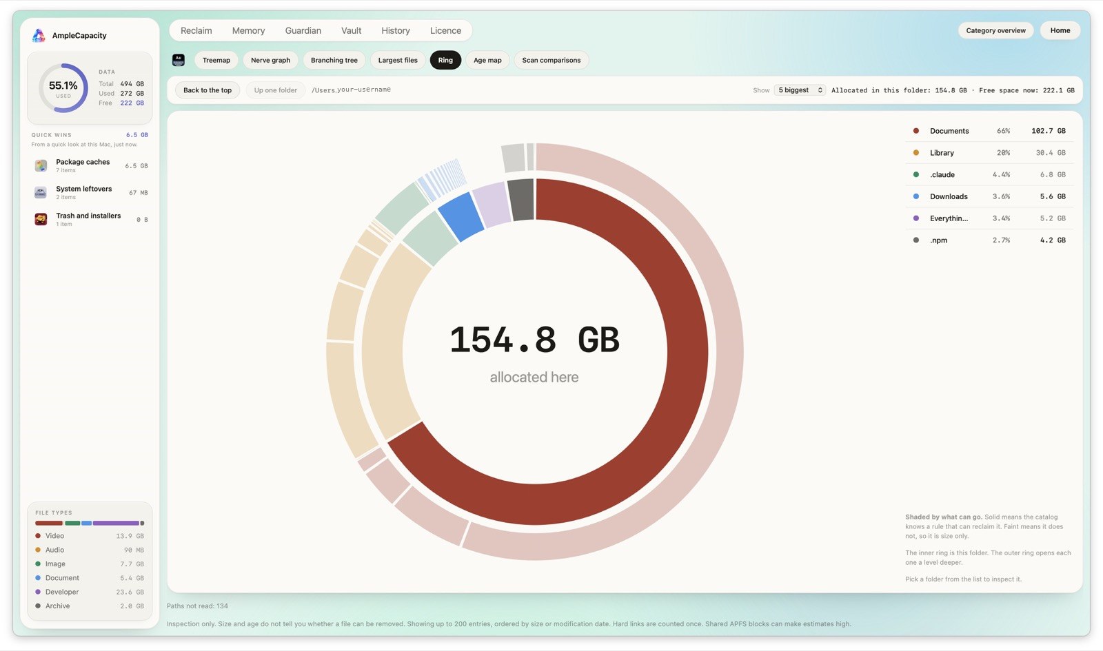 Live ring visualization of disk allocation