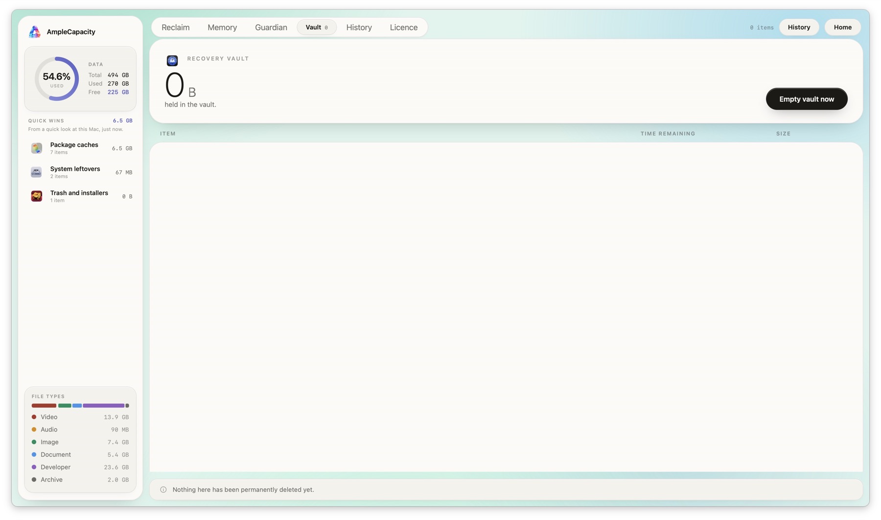 Live AmpleCapacity recovery vault